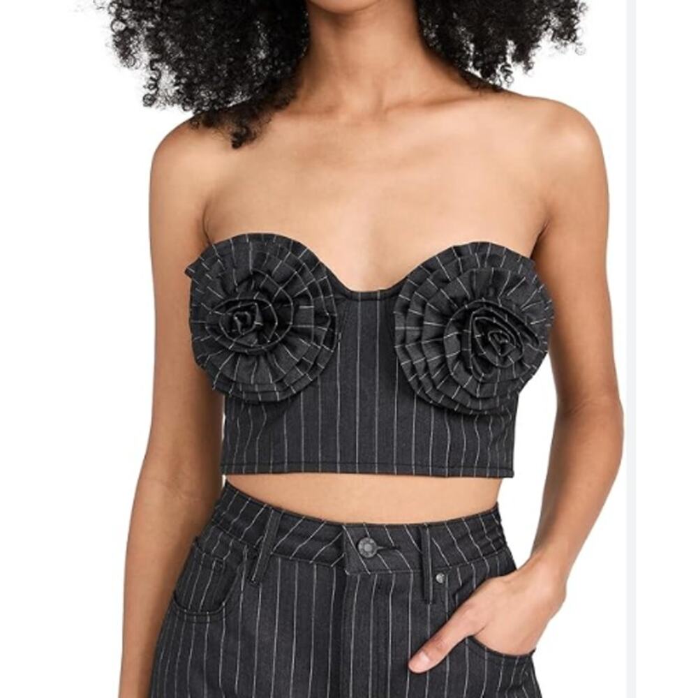 AFRM Charcoal White Pinstripe KIKO Strapless Crop Top, size S